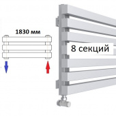 Горизонтальный настенный радиатор КЗТО QUADRUM 40 H 1750-8 секций нижнее разнесенное подключение цвет белый муар