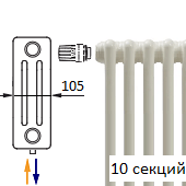 Трубчатый радиатор KERMI RRV 3037/10 c нижним подключением белого цвета RAL 9016