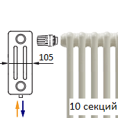 Трубчатый радиатор KERMI RRV 3030/10 c нижним подключением белого цвета RAL 9016