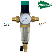 Фильтр самопромывной ARROWHEAD WF-500-15 1/2" с прозрачной колбой сетчатым фильтром редуктором и манометром