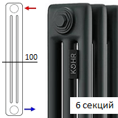 Черный трубчатый стальной радиатор KOHR Heim 3180 6 секций с боковым подключением