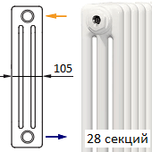 Трубчатый радиатор KERMI RRN 3057/28 c боковым подключением белого цвета RAL 9016