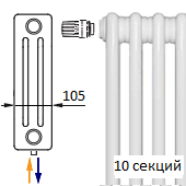 Трубчатый радиатор KERMI RRV 3050/10 c нижним подключением белого цвета RAL 9016