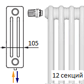Трубчатый радиатор KERMI RRV 3050/12 c нижним подключением белого цвета RAL 9016