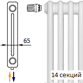 Трубчатый радиатор KERMI RRV 2057/14 c нижним подключением белого цвета RAL 9016