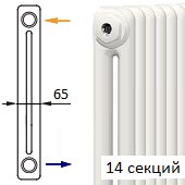 Трубчатый радиатор KERMI RRN 2057/14 c боковым подключением белого цвета RAL 9016