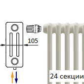 Трубчатый радиатор KERMI RRV 3030/24 c нижним подключением белого цвета RAL 9016