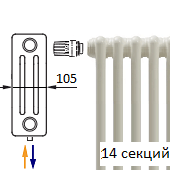 Трубчатый радиатор KERMI RRV 3037/14 c нижним подключением белого цвета RAL 9016