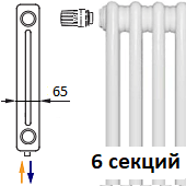 Трубчатый радиатор KERMI RRV 2180/6 c нижним подключением белого цвета RAL 9016