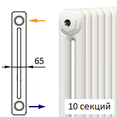 Трубчатый радиатор KERMI RRN 2050/10 c боковым подключением белого цвета RAL 9016