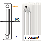 Трубчатый радиатор KERMI RRN 3050/8 c боковым подключением белого цвета RAL 9016
