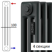 Черный трубчатый стальной радиатор KOHR Heim 3180 4 секции с боковым подключением