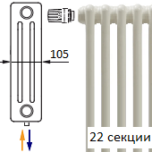 Трубчатый радиатор KERMI RRV 3057/22 c нижним подключением белого цвета RAL 9016