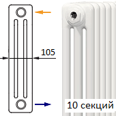 Трубчатый радиатор KERMI RRN 3057/10 c боковым подключением белого цвета RAL 9016