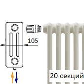Трубчатый радиатор KERMI RRV 3030/20 c нижним подключением белого цвета RAL 9016