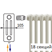 Трубчатый радиатор KERMI RRV 3030/18 c нижним подключением белого цвета RAL 9016