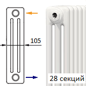 Трубчатый радиатор KERMI RRN 3050/28 c боковым подключением белого цвета RAL 9016