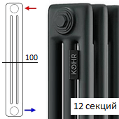 Черный трубчатый стальной радиатор KOHR Heim 3180 12 секций с боковым подключением