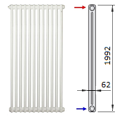 Вертикальный радиатор Zehnder 2200/12 секций боковое подключение 1/2 белый цвет RAL 9016