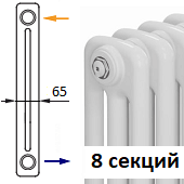 Трубчатый радиатор KERMI RRN 3180/8 c боковым подключением белого цвета RAL 9016