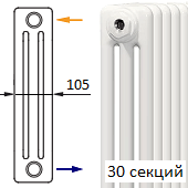 Трубчатый радиатор KERMI RRN 3057/30 c боковым подключением белого цвета RAL 9016