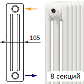 Трубчатый радиатор KERMI RRN 3057/8 c боковым подключением белого цвета RAL 9016