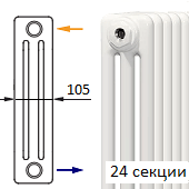 Трубчатый радиатор KERMI RRN 3050/24 c боковым подключением белого цвета RAL 9016