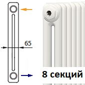 Трубчатый радиатор KERMI RRN 2180/8 c боковым подключением белого цвета RAL 9016