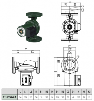 Размеры насоса DAB B 110/250.40 T