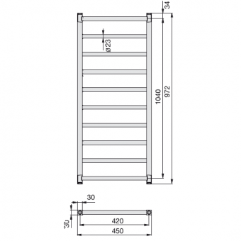 Размеры полотенцесушителя Zehnder Stalox STXI 100-045