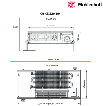 Конвектор внутрипольный Mohlenhoff QSKS 320-90 с тангенциальным вентилятором. Ширина 320 мм, высота 90 мм
