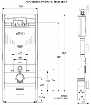 Размеры и чертеж инсталляции RIVO Set A 200001