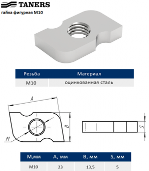 Гайка фигурная TANERS М10 из оцинкованной стали