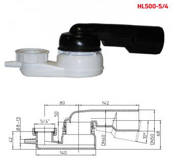 Сифон HL500-5/4 для ванны. Подсоединение DN40/50 и 5/4“ (накидная гайка)
