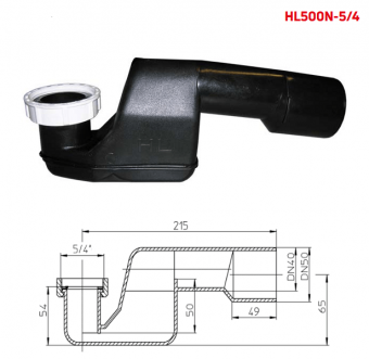 Сифон HL500N-5/4 для ванны. Соединение DN40/50 и 5/4“ (накидная гайка)