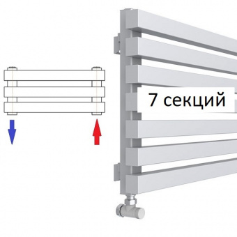 Горизонтальный радиатор КЗТО QUADRUM 40 H 1000-7 RAL 1Т104S9016 белый муар - 7 секций разнесенное подключение цвет белый муар