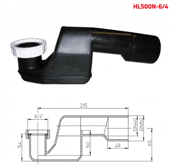 Сифон HL500N-6/4 для ванны. Соединение DN40/50 и 6/4“ (накидная гайка)