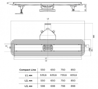 Размеры лотка для душа Compact Line 850