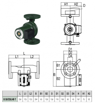 Размеры насоса DAB B 50/250.40 T