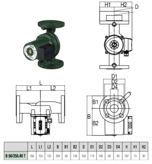 Размеры насоса DAB B 56/250.40 T