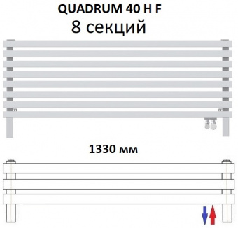 Горизонтальный напольный радиатор КЗТО QUADRUM 40 H 1250-8 F R RAL 1Т104S9016 - 8 секций нижнее правое подключение белый
