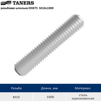 Резьбовая шпилька TANERS DIN 975 M10x1000 из оцинкованной стали