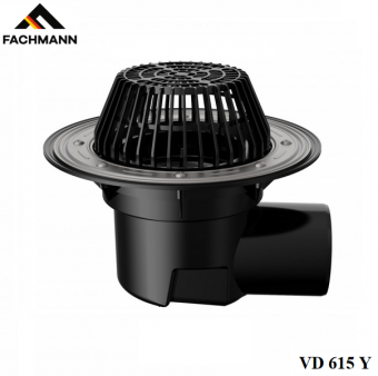 Кровельная воронка Fachmann VD 615 Y. Горизонтальный выпуск DN110. Листвоуловитель, обжимнй фланец