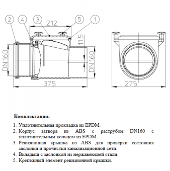 Размеры и чертеж канализационного затвора HL 715