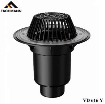 Кровельная воронка Fachmann VD 616 Y. Вертикальный выпуск DN110/160. Листвоуловитель, прижимной фланец