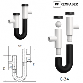 Сифон для кондиционеров RexFaber G-34. Комбинированный затвор (гидрозатвор + сухой завтор (шарик)
