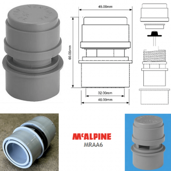 Вентиляционный канализационный клапан аэратор McAlpine MRAA6 с размерами