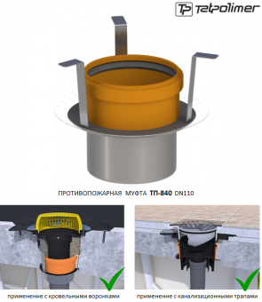 Противопожарная муфта Татполимер ТП-840 соединением DN110