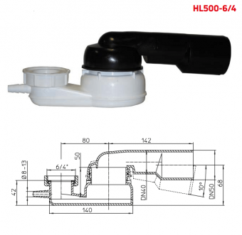 Сифон HL500-6/4 для ванны. Подсоединение DN40/50 и 6/4“ (накидная гайка)