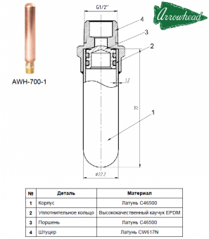 Газовый амортизатор (компенсатор-гаситель) гидроудара Arrowhead AWH-700-15 с соединением 1/2